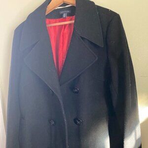 Tommy Hilfiger, black peacoat, ladies size XL; lined, wool, double breasted